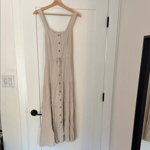 Lulu's Cream Button-Front Linen Maxi Dress